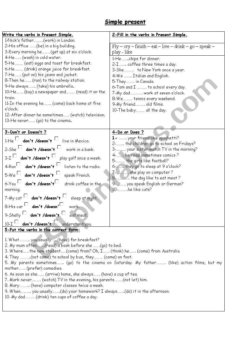 simple present worksheet