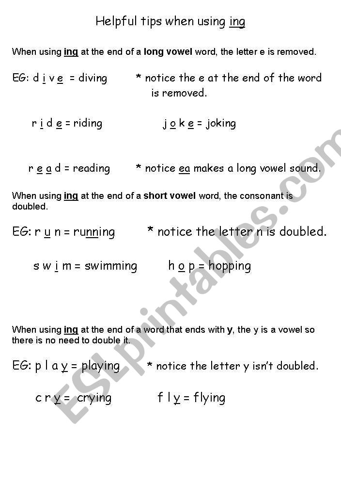 Tips for using ing worksheet