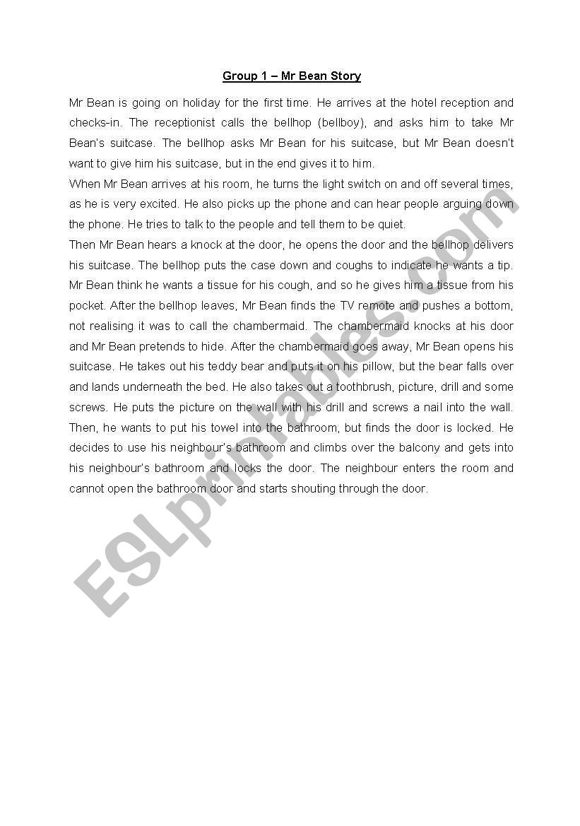 mr bean story worksheet