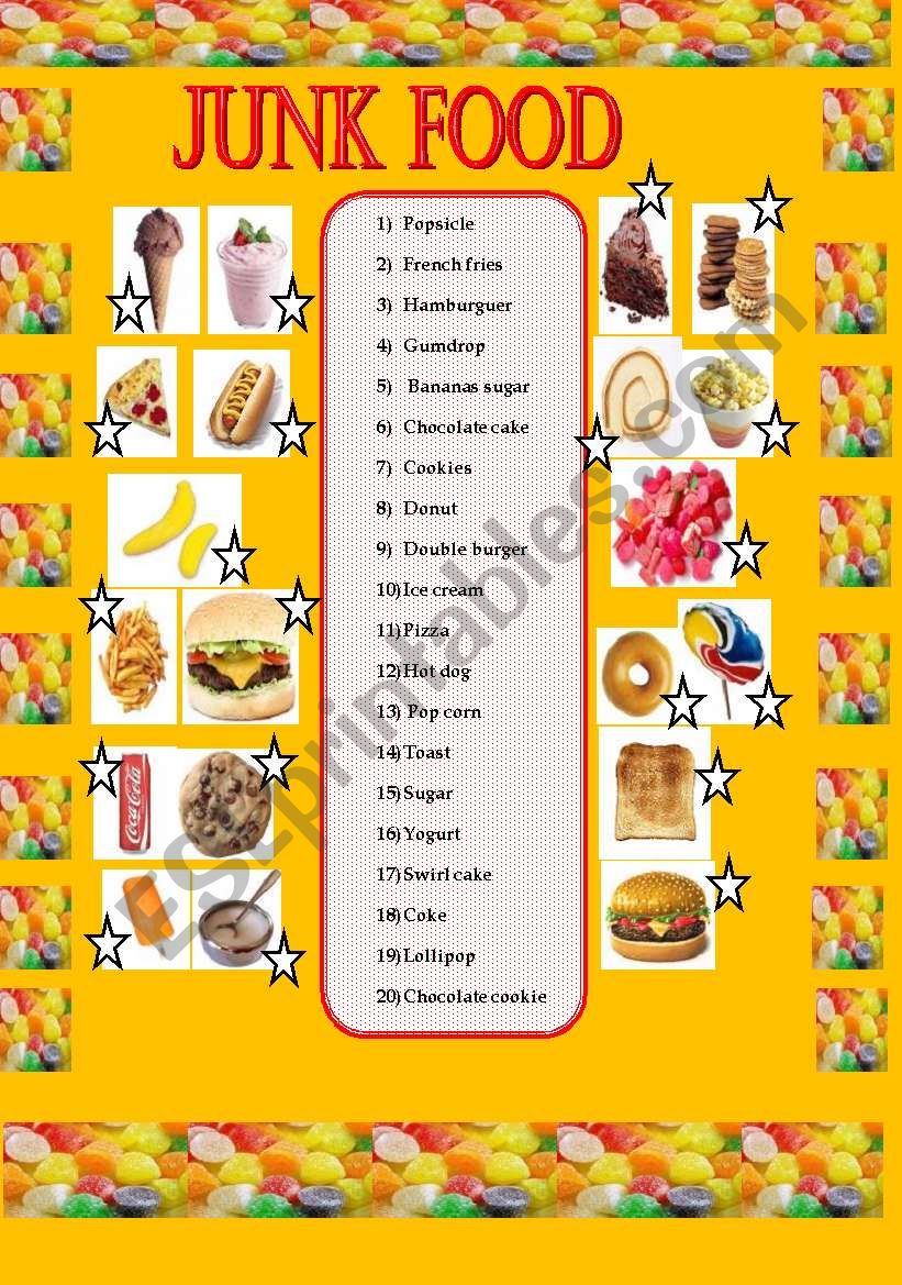 Junk food worksheet