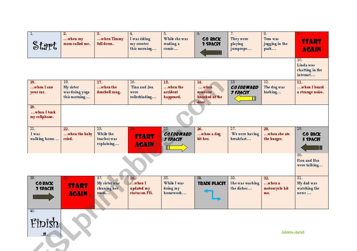 Boardgame for while & when worksheet