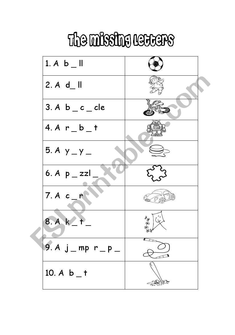 The missing letters worksheet