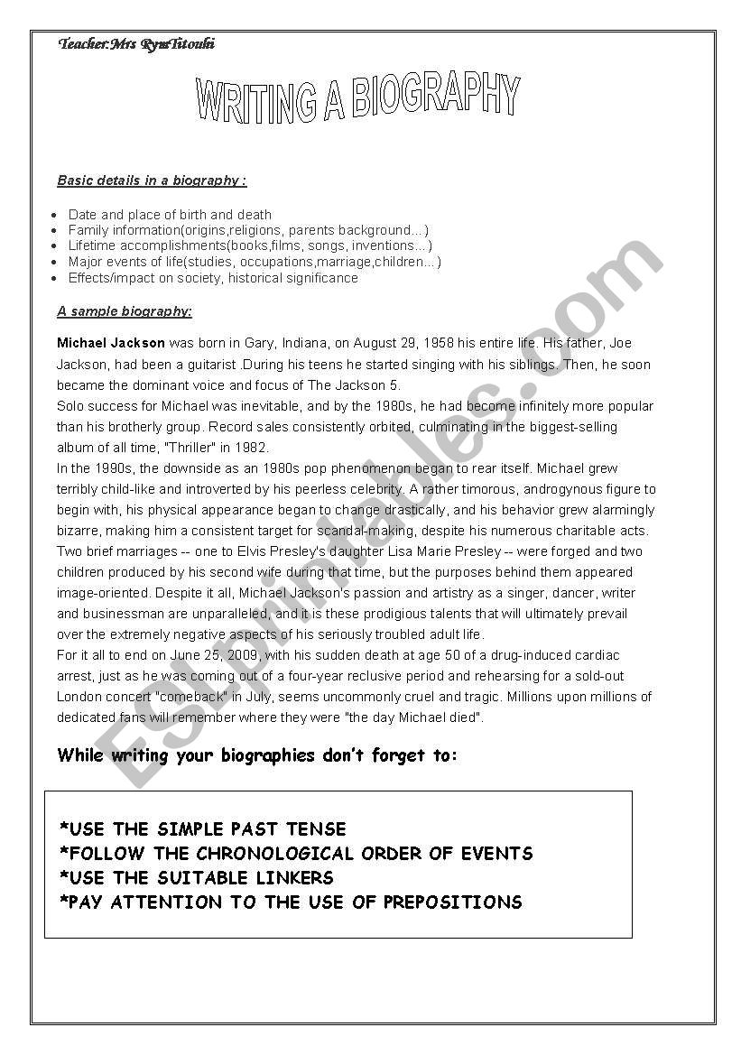 writinga biography worksheet