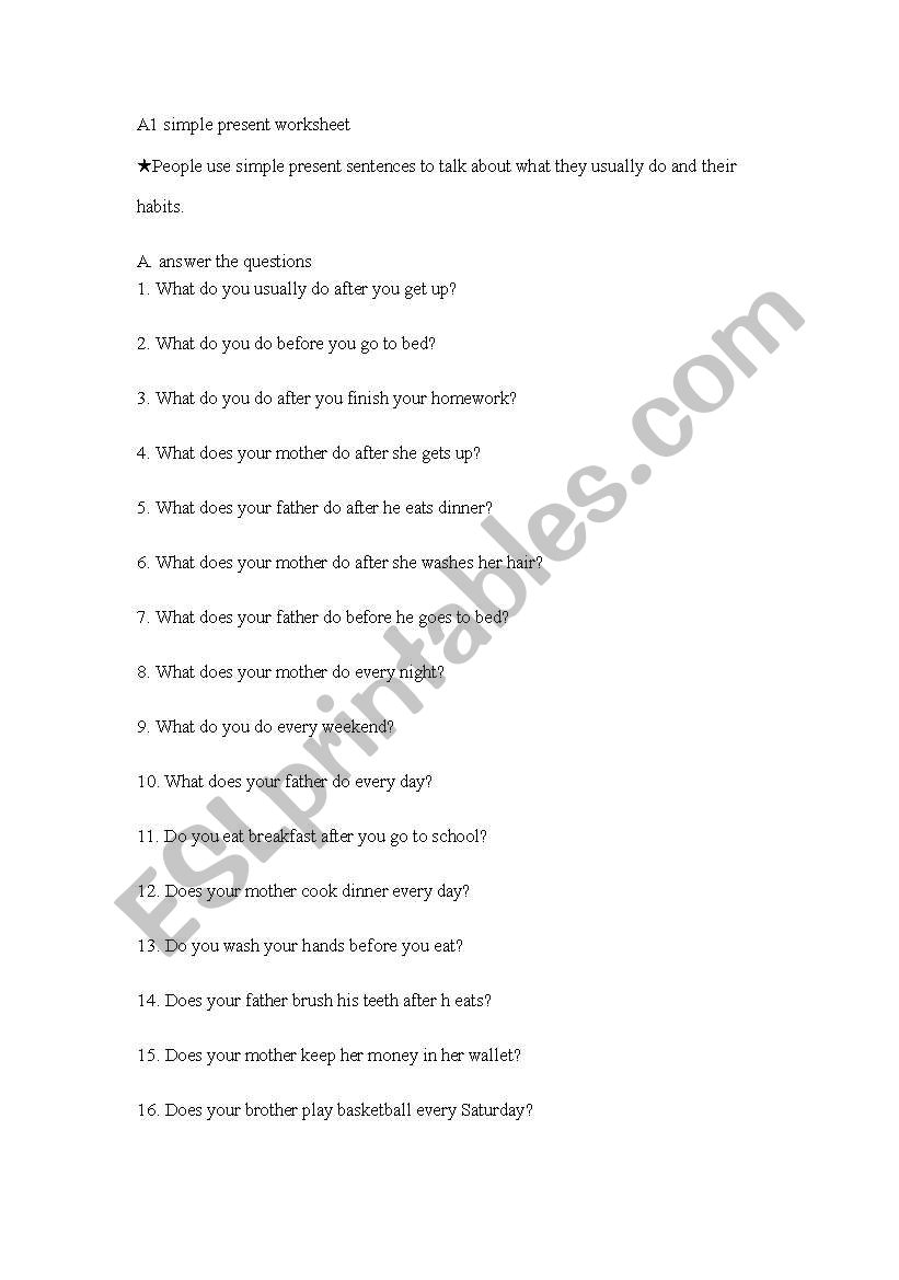 worksheet for simple present  worksheet