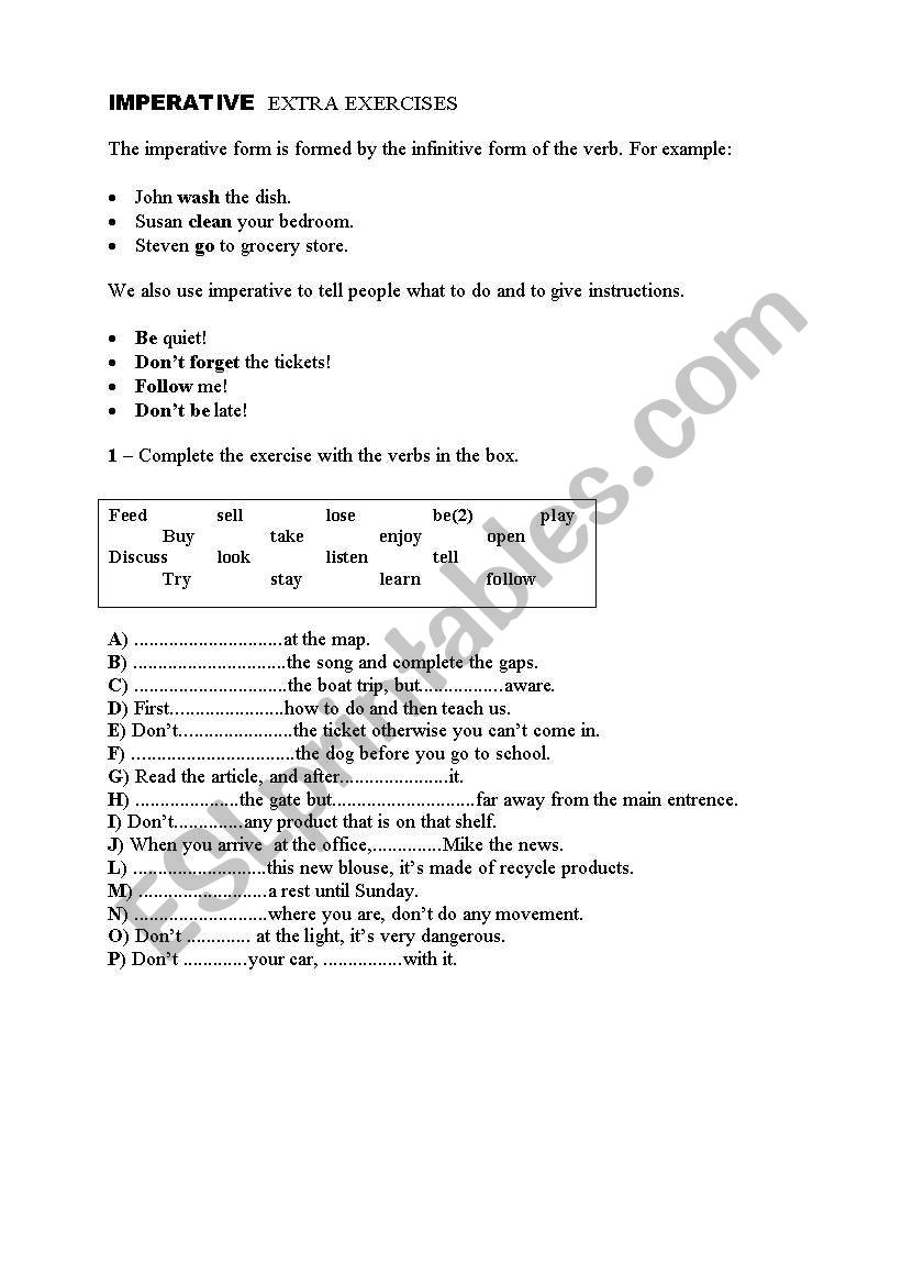 Imperative worksheet