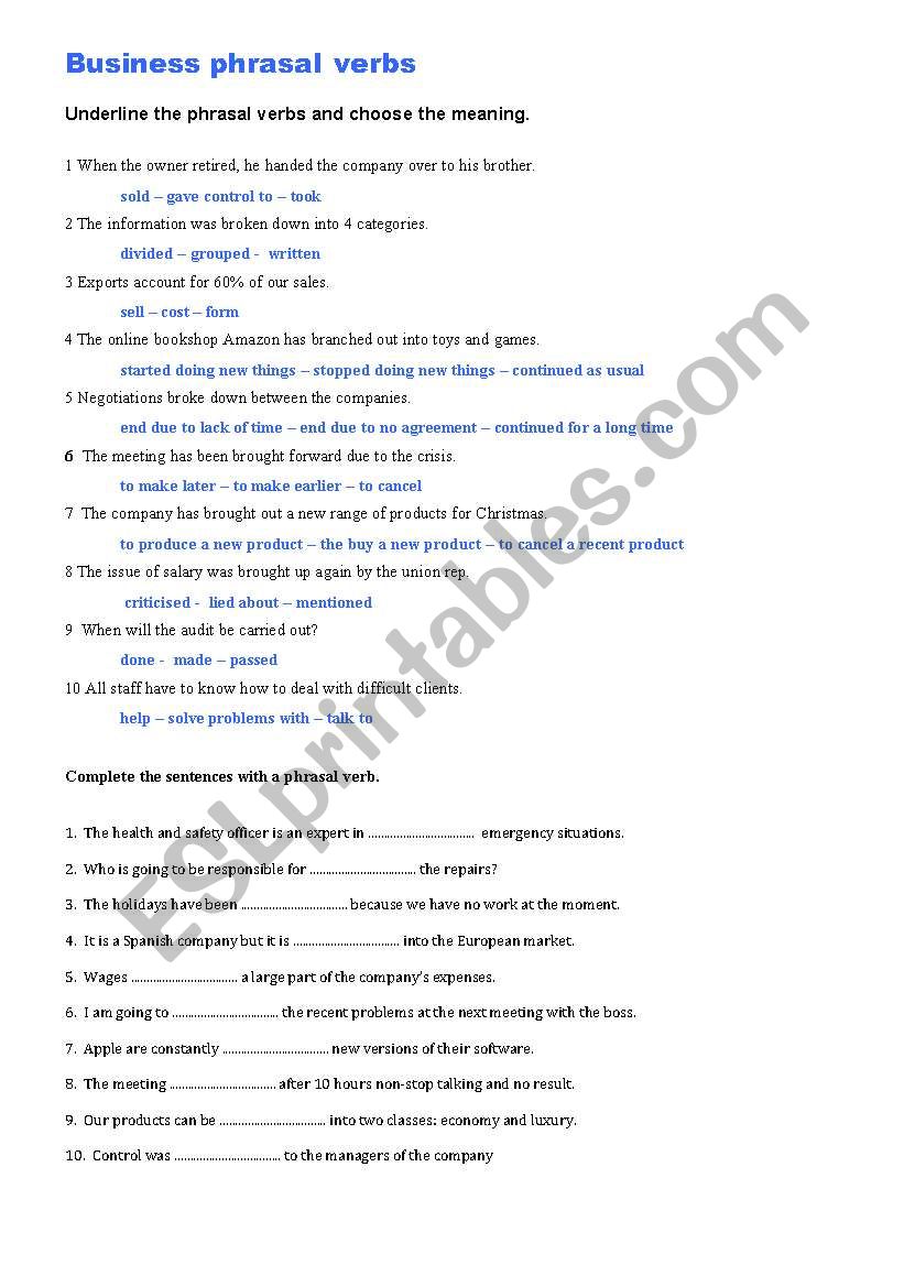 BUSINESS PHRASAL VERBS worksheet