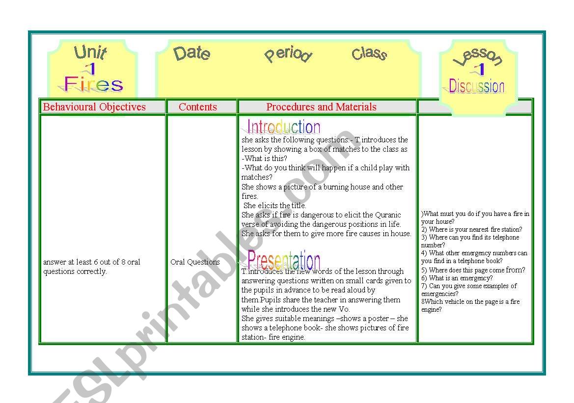 fire worksheet