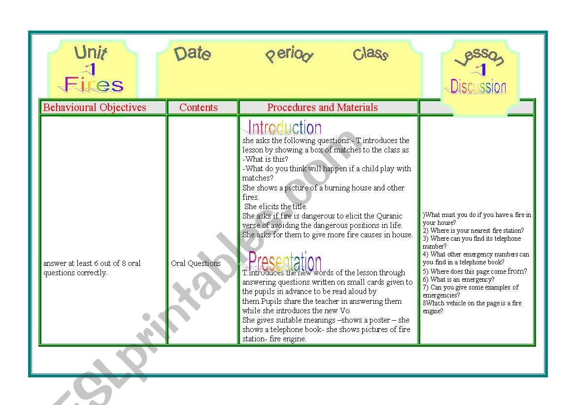 fire worksheet