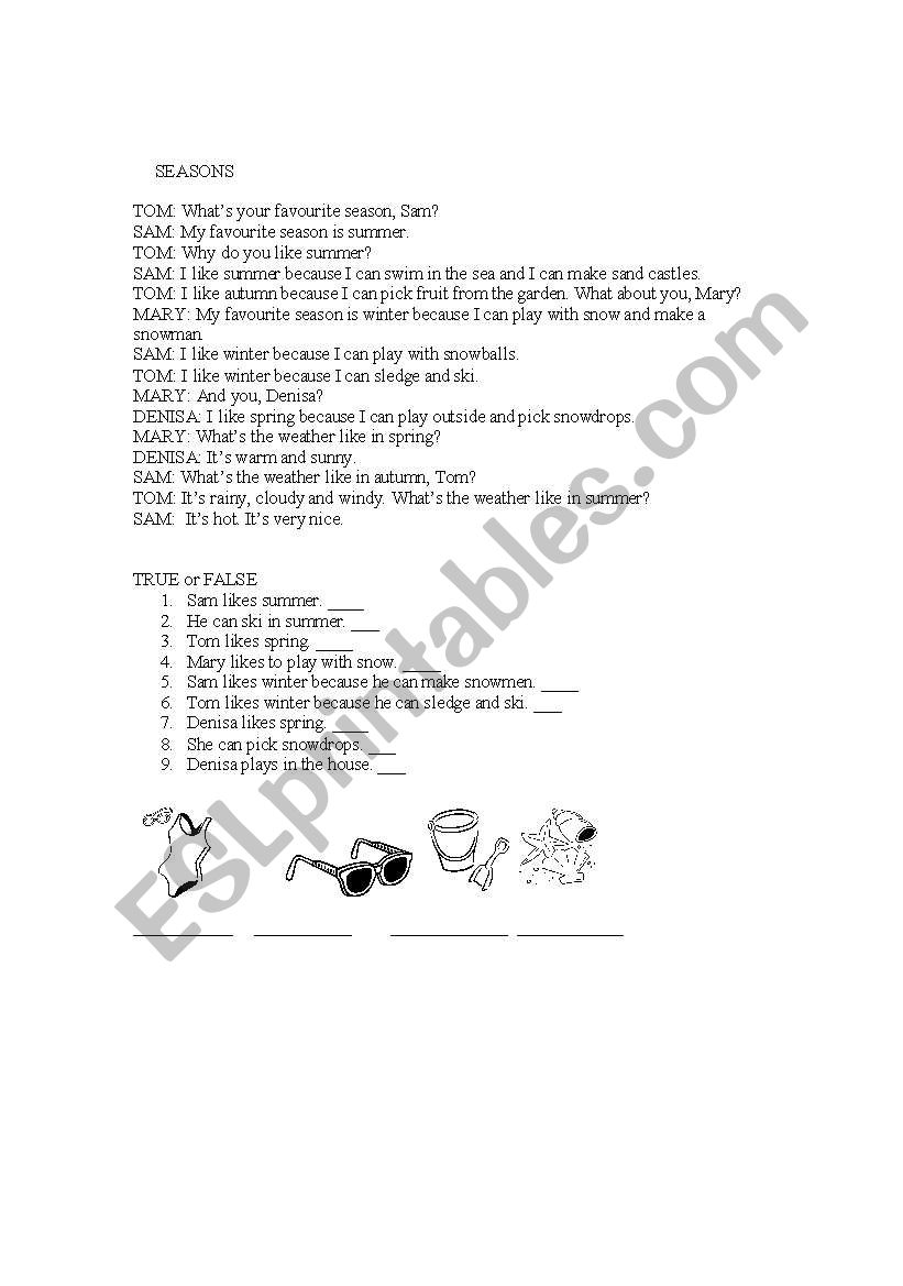 Seasons worksheet