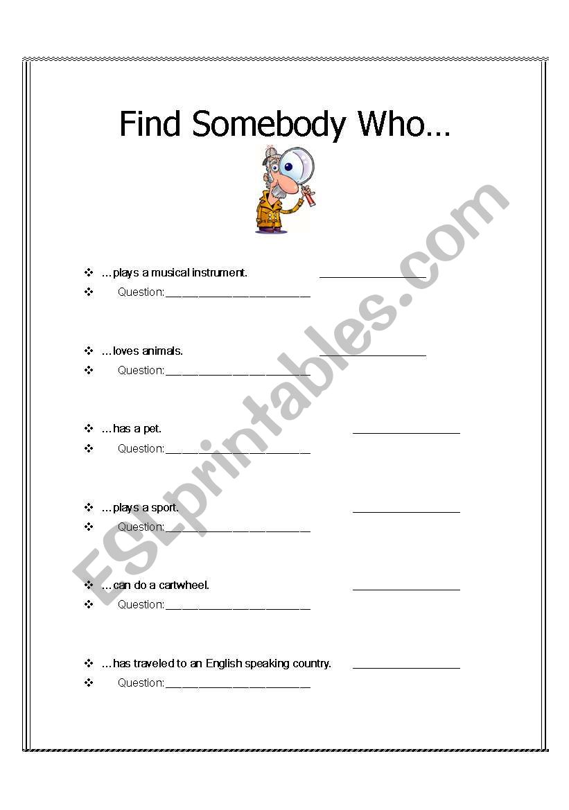 Find Somebody Who worksheet
