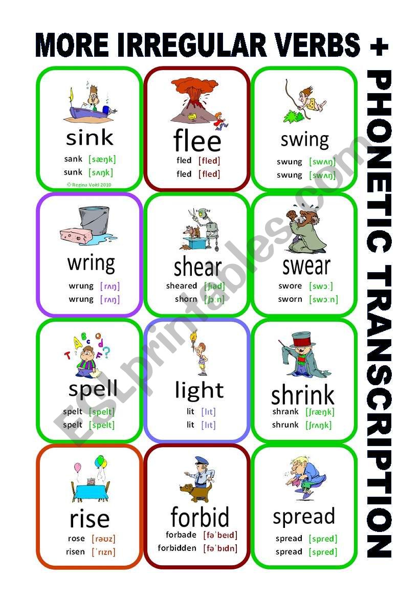 Set9: Irregular verbs cards + phonetic transcription