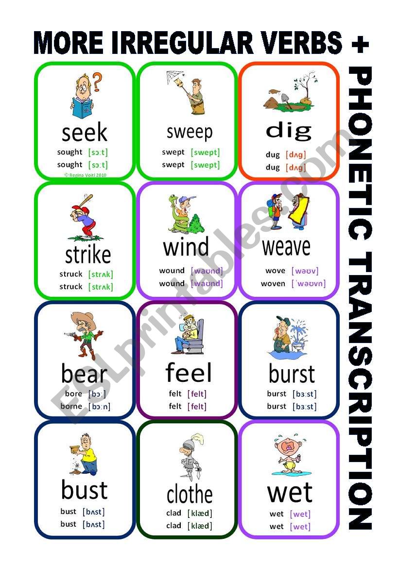 Set10: Irregular verbs cards + phonetic transcription