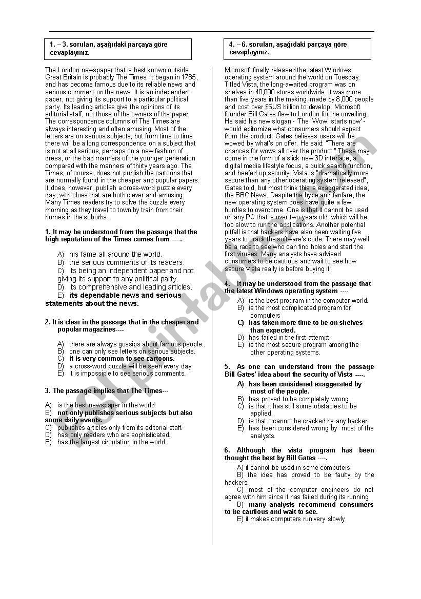 Reading Paragraphs worksheet