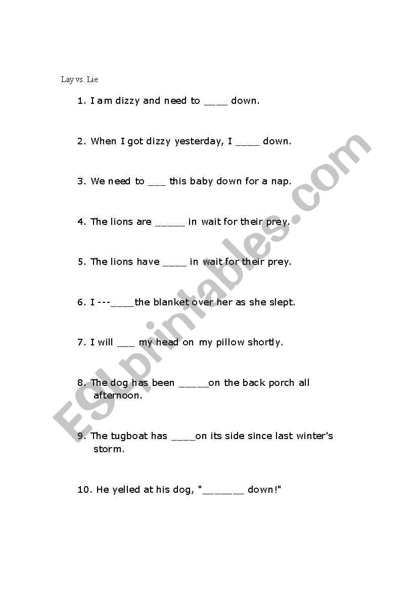 Lay Lie worksheet
