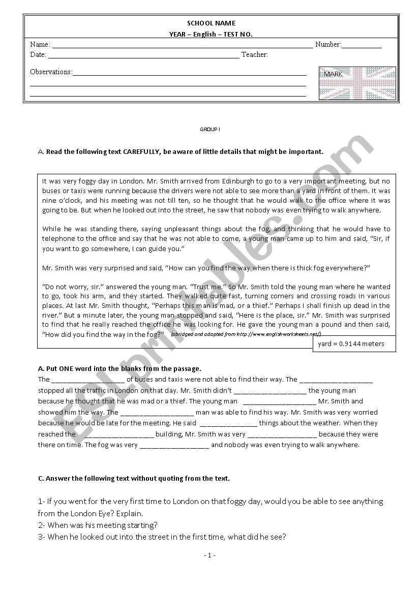 English Test  worksheet