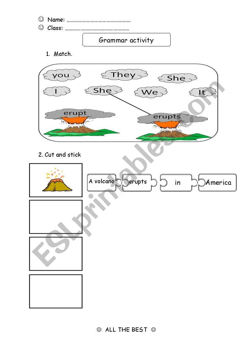 present simple act. about volcano