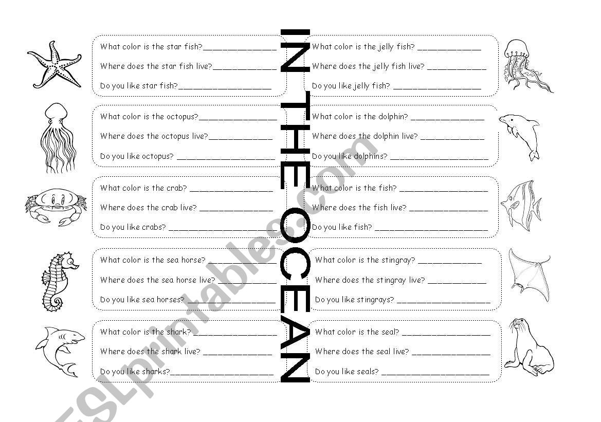 Animals in the Ocean worksheet