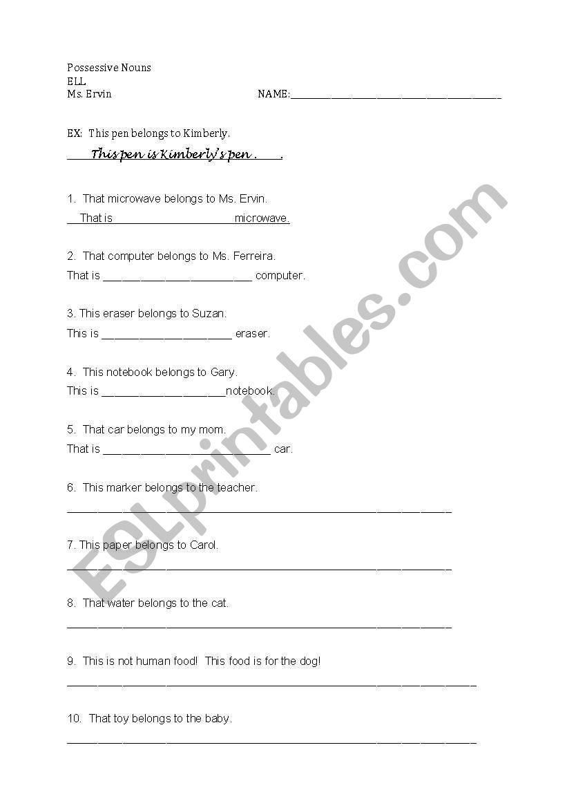 Possessive Nouns worksheet