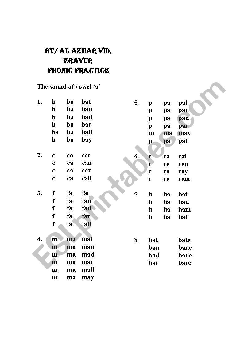 Phonic Practice worksheet