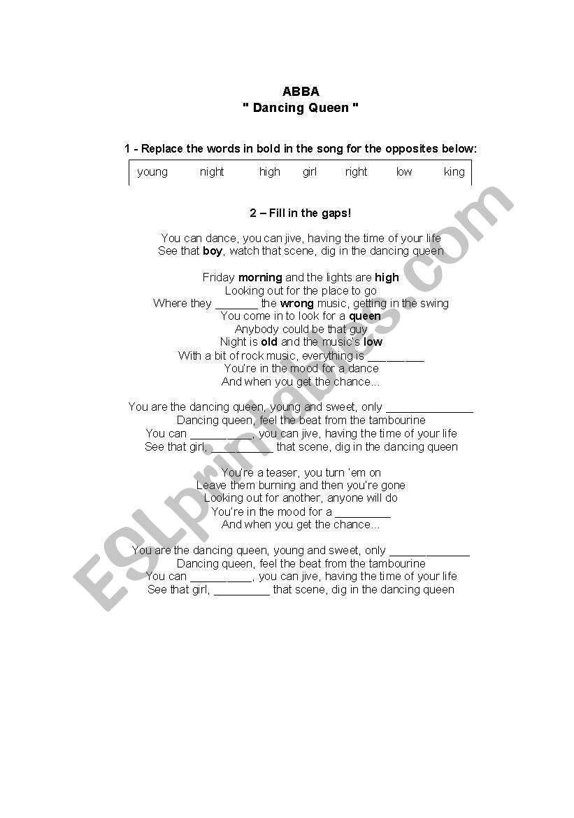 Abba - Dancing Queen worksheet