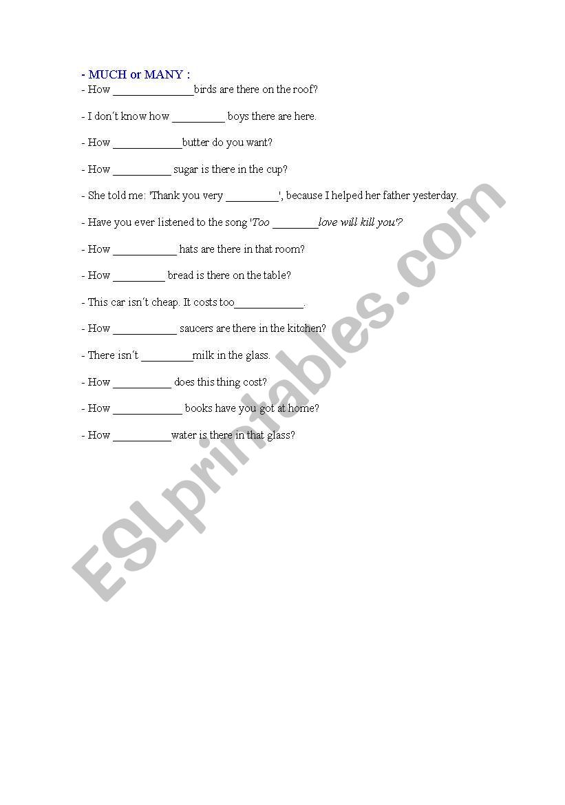 much or many? worksheet