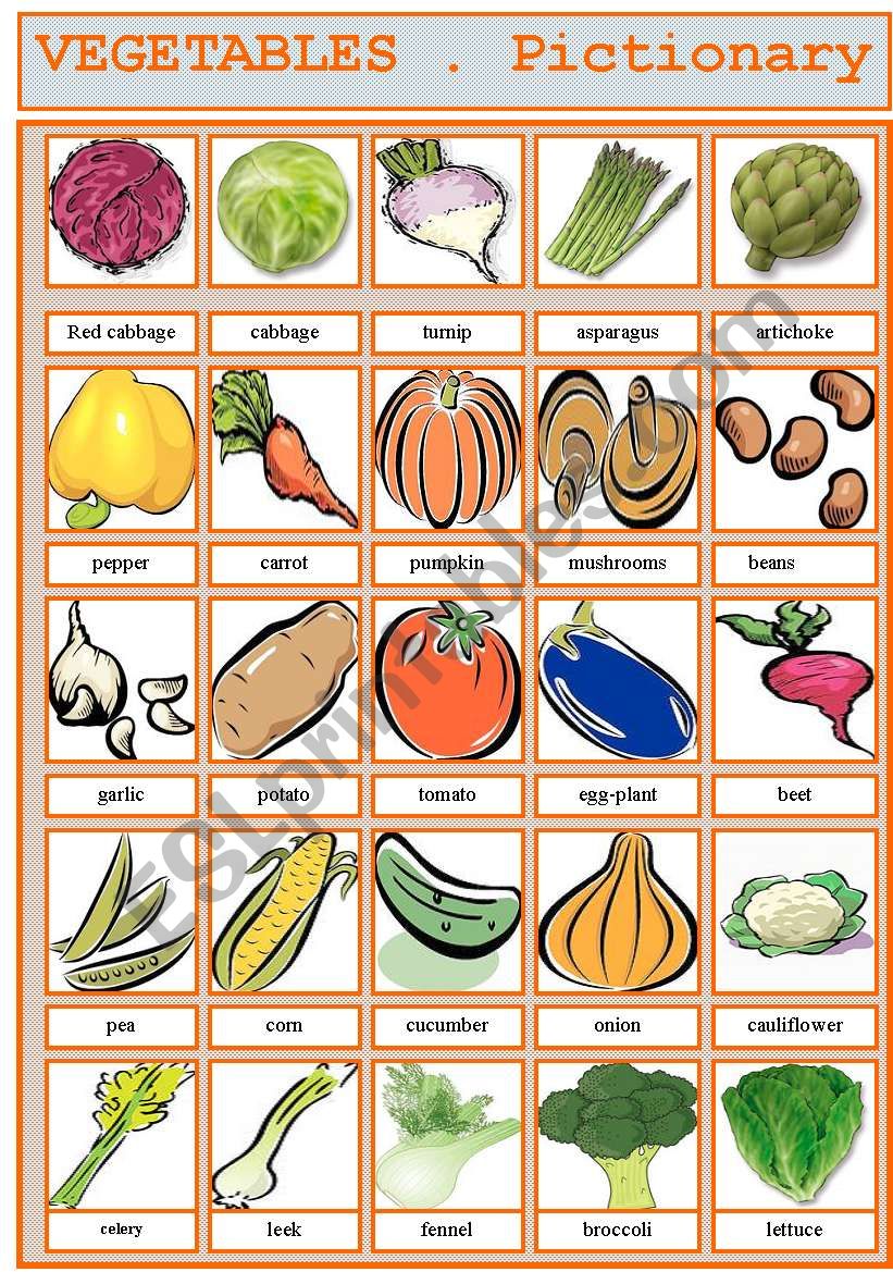 Vegetables. Pictionary worksheet