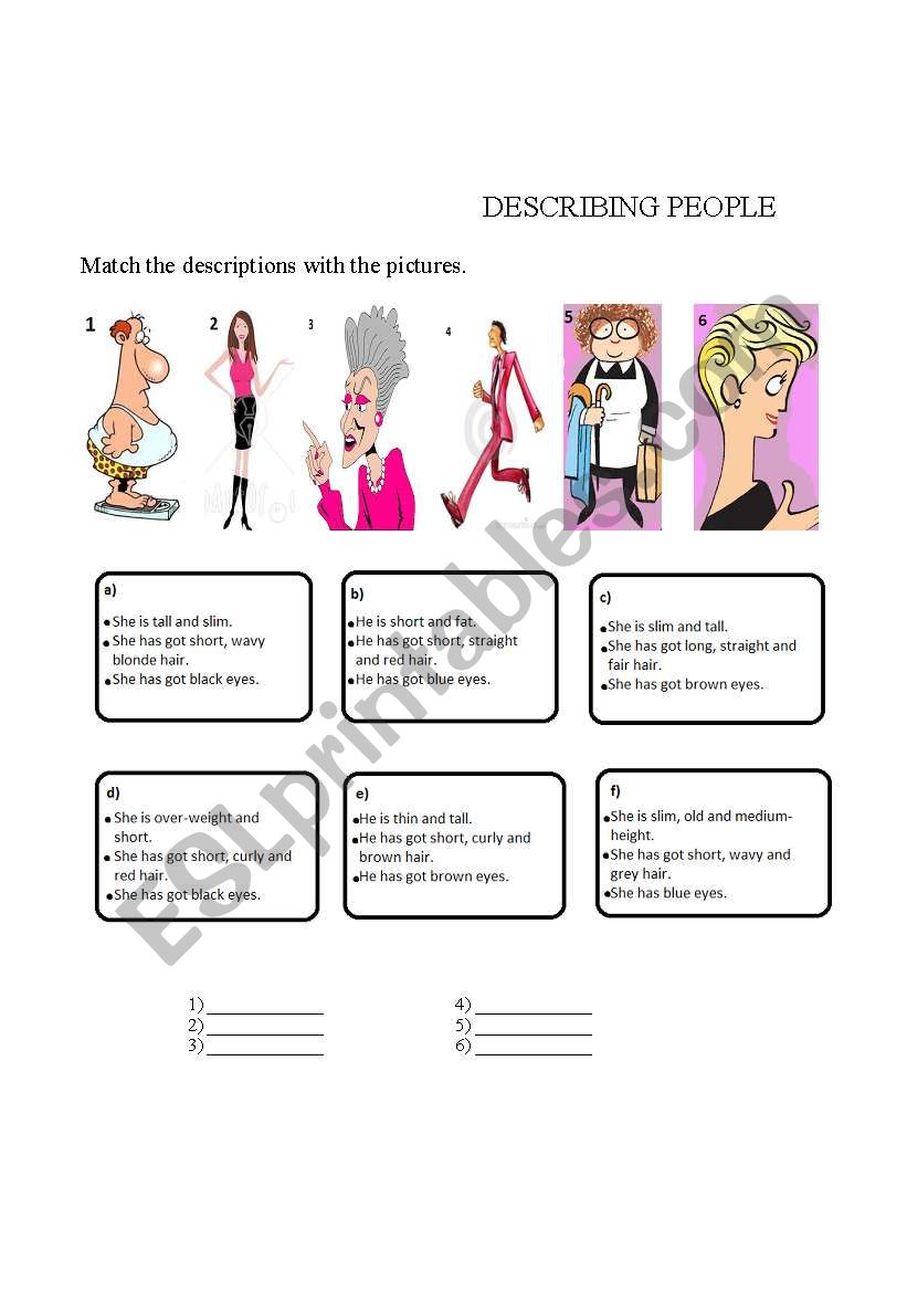 describing people worksheet