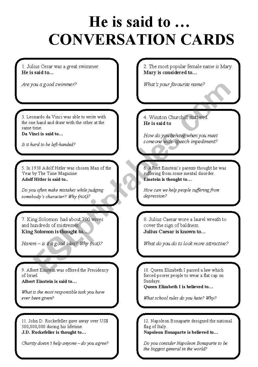 He is said to... - a speaking activity (2 pages, editable, key)