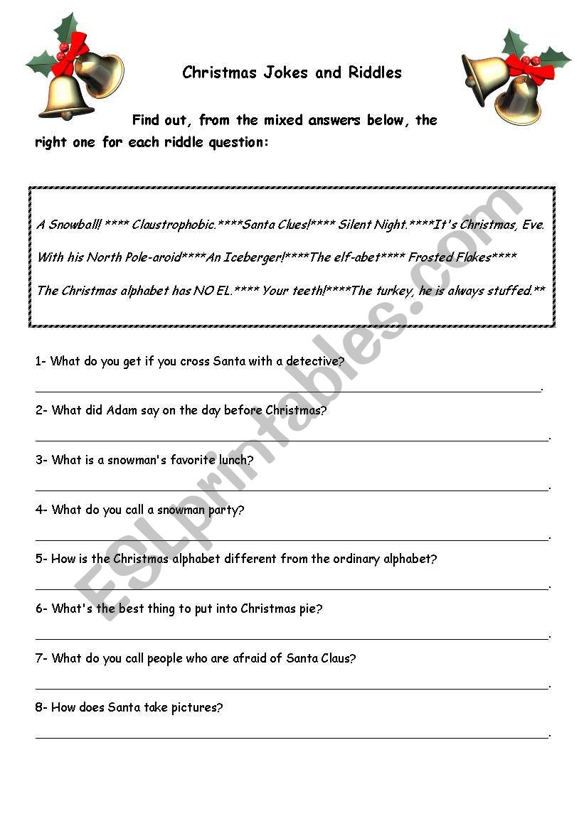 Christmas Riddles/Jokes worksheet