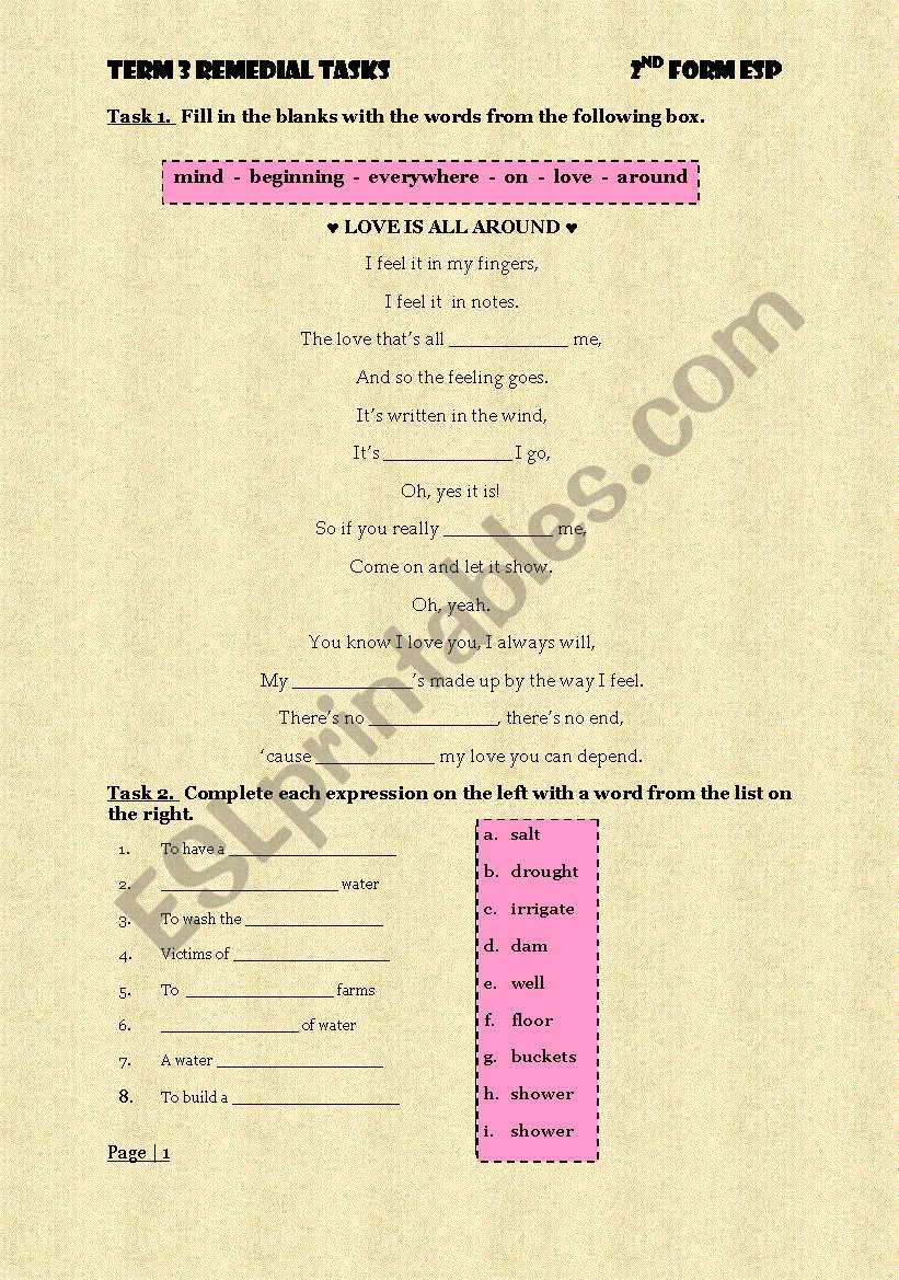 Term 3 Consolidation Tasks for 2nd ESP (Tunisian Curriculum)