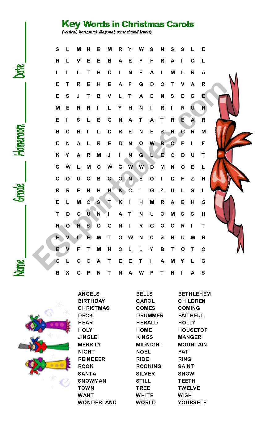 Christmas Carol Words Search & Key - Legal Paper