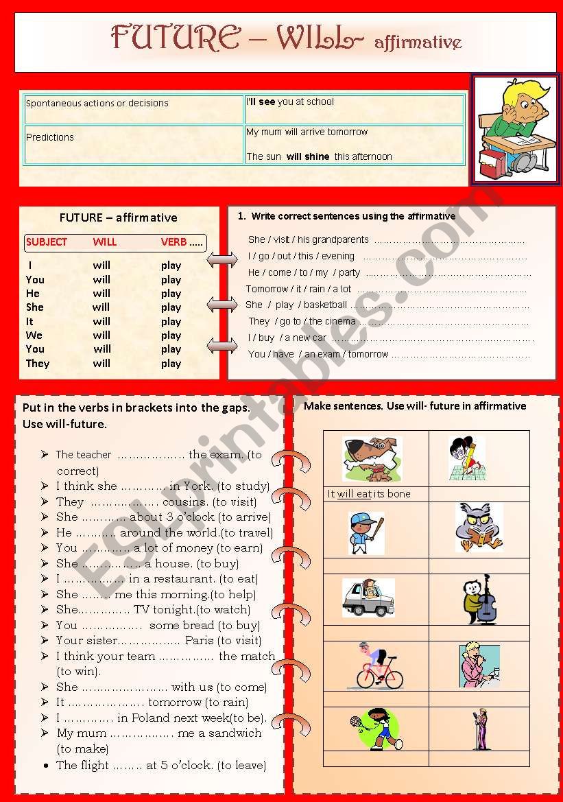 FUTURE- WILL-AFFIRMATIVE worksheet