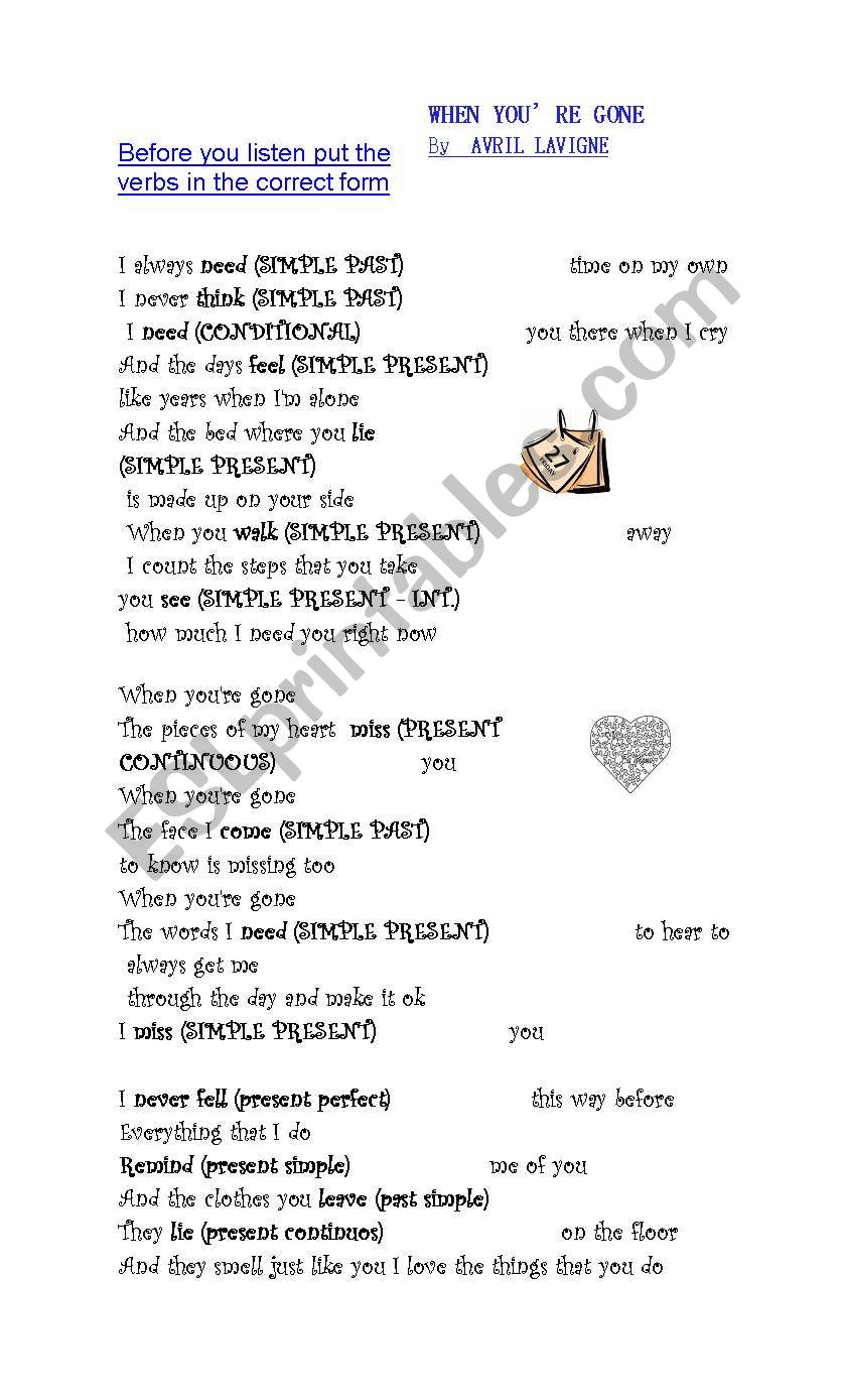 Song: When your are gone - Tenses