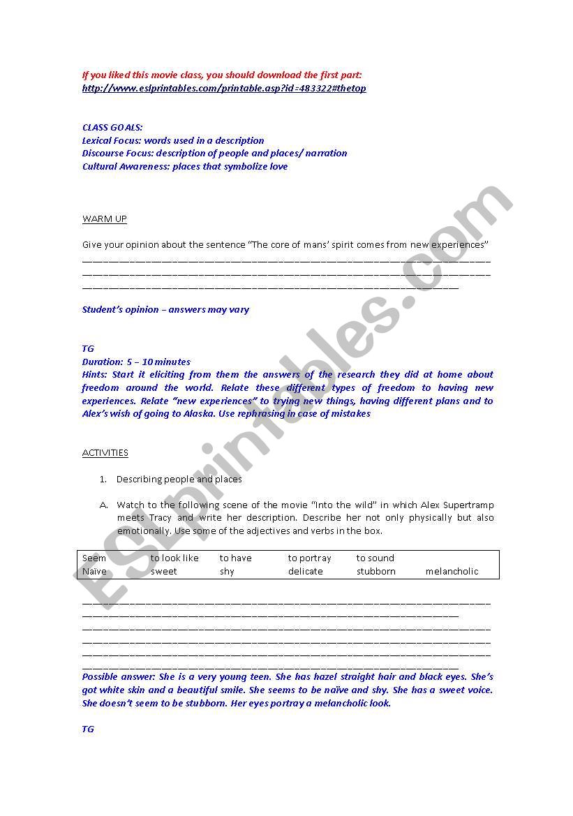 Movie Into the Wild part 2 worksheet