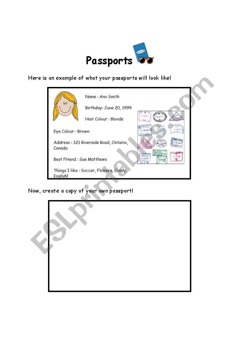 Travel Passport worksheet