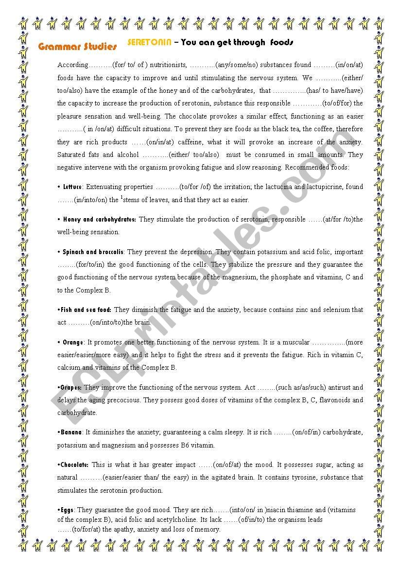 SERETONIN - through foods worksheet