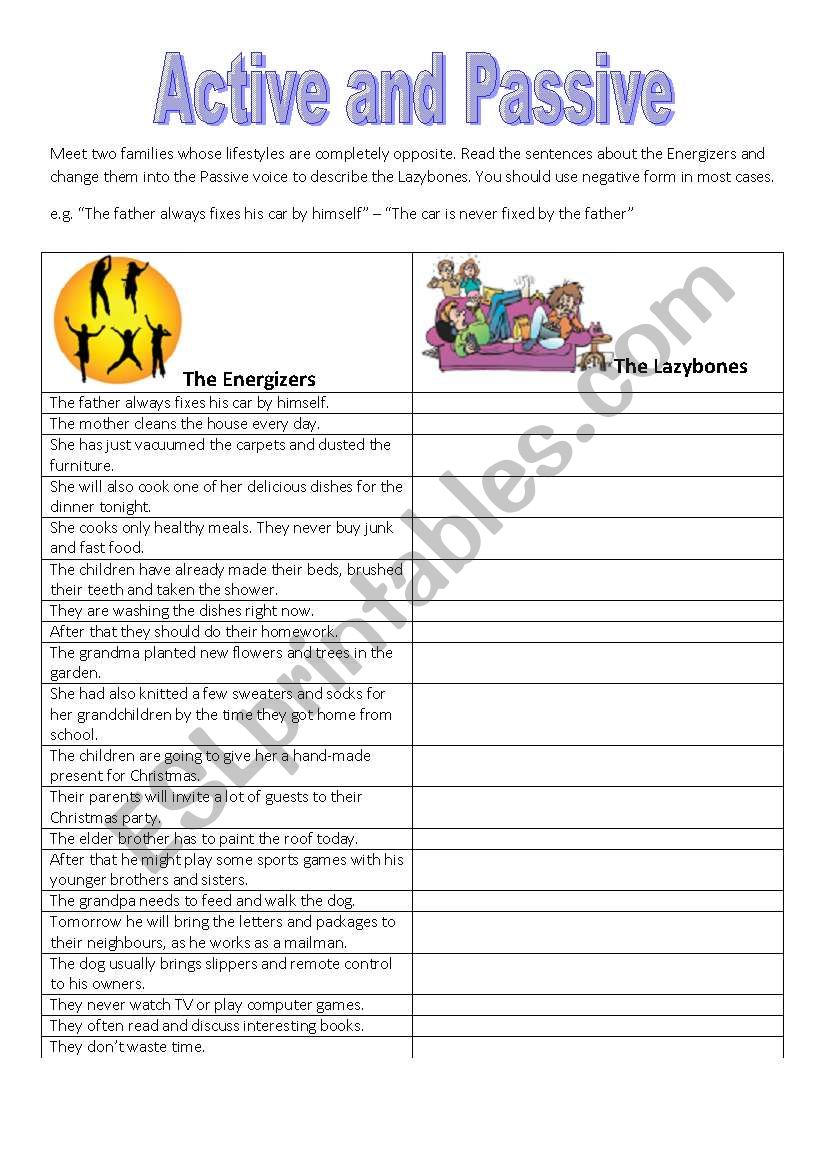 Active and Passive worksheet