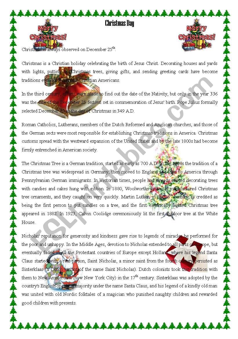 Christmas Day  worksheet