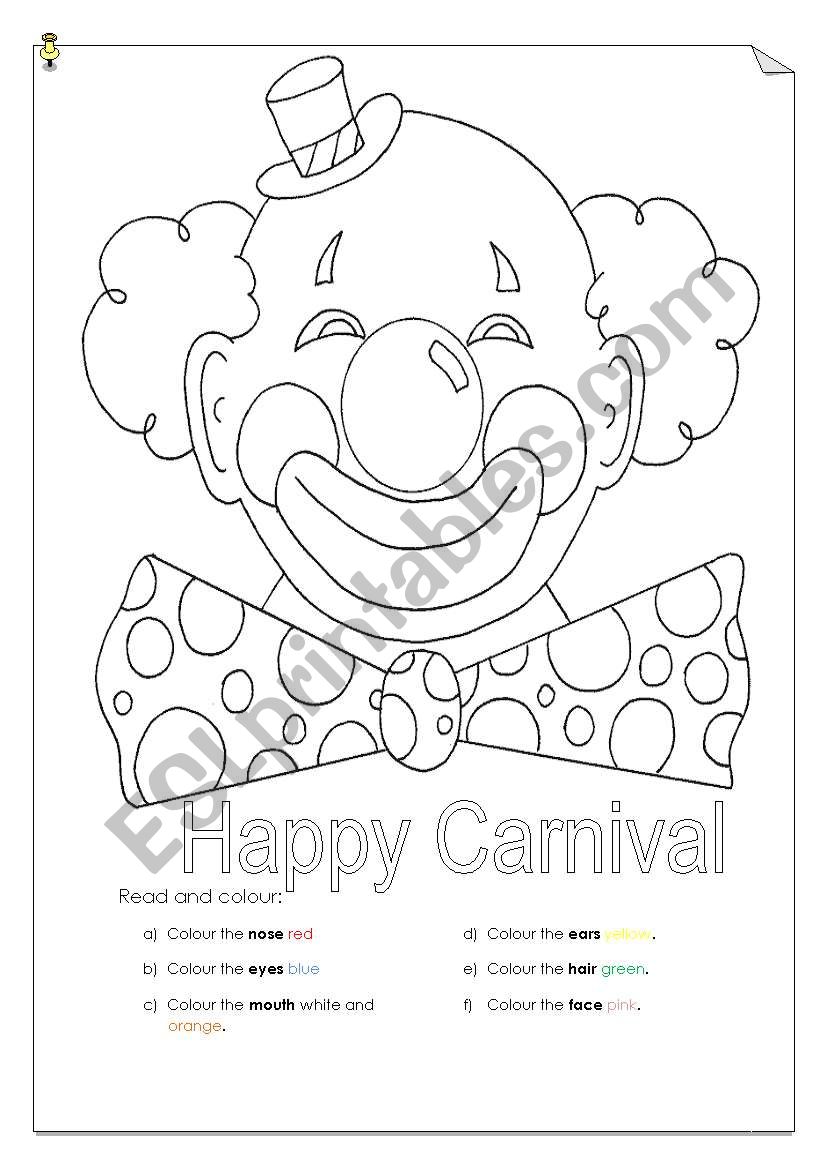 Happy carnival worksheet