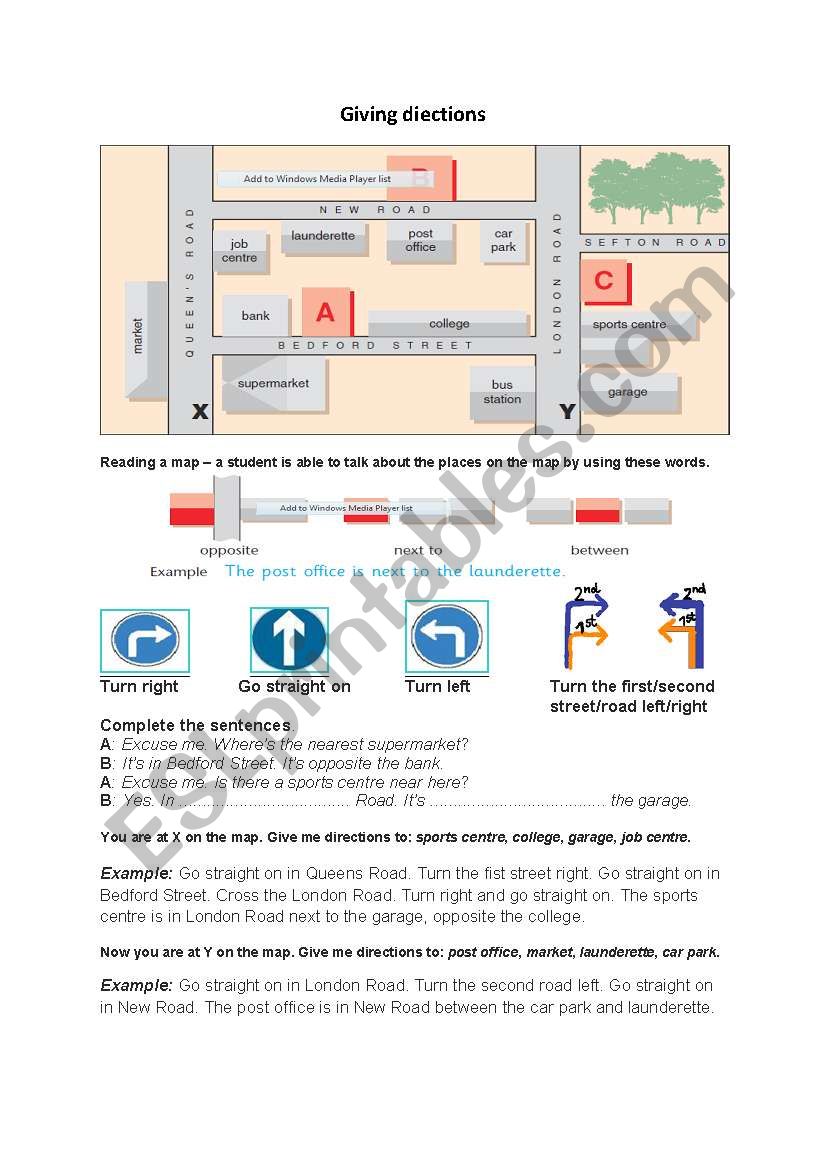 Giving directions worksheet