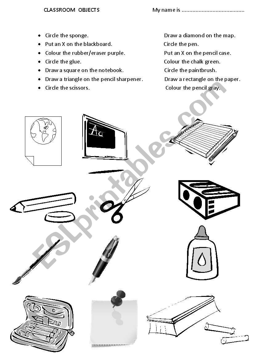 CLASSROOM OBJECTS worksheet