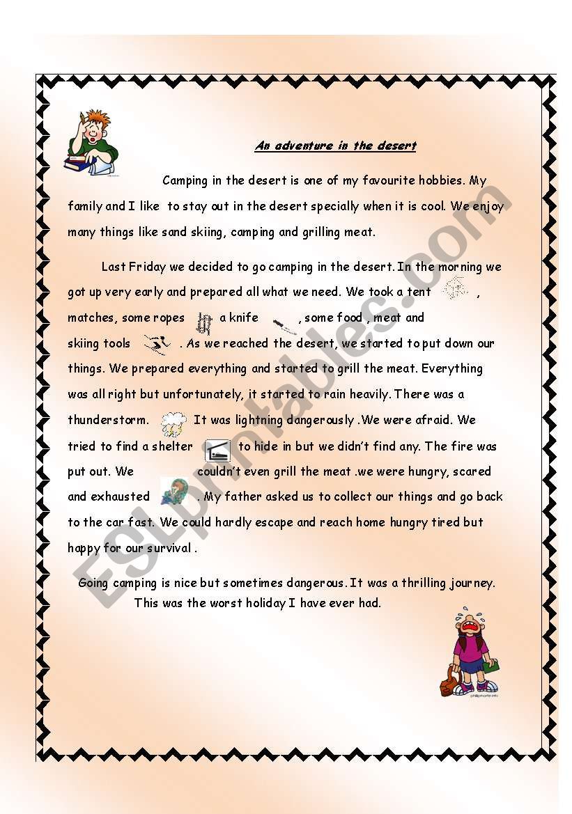 An adventure story worksheet