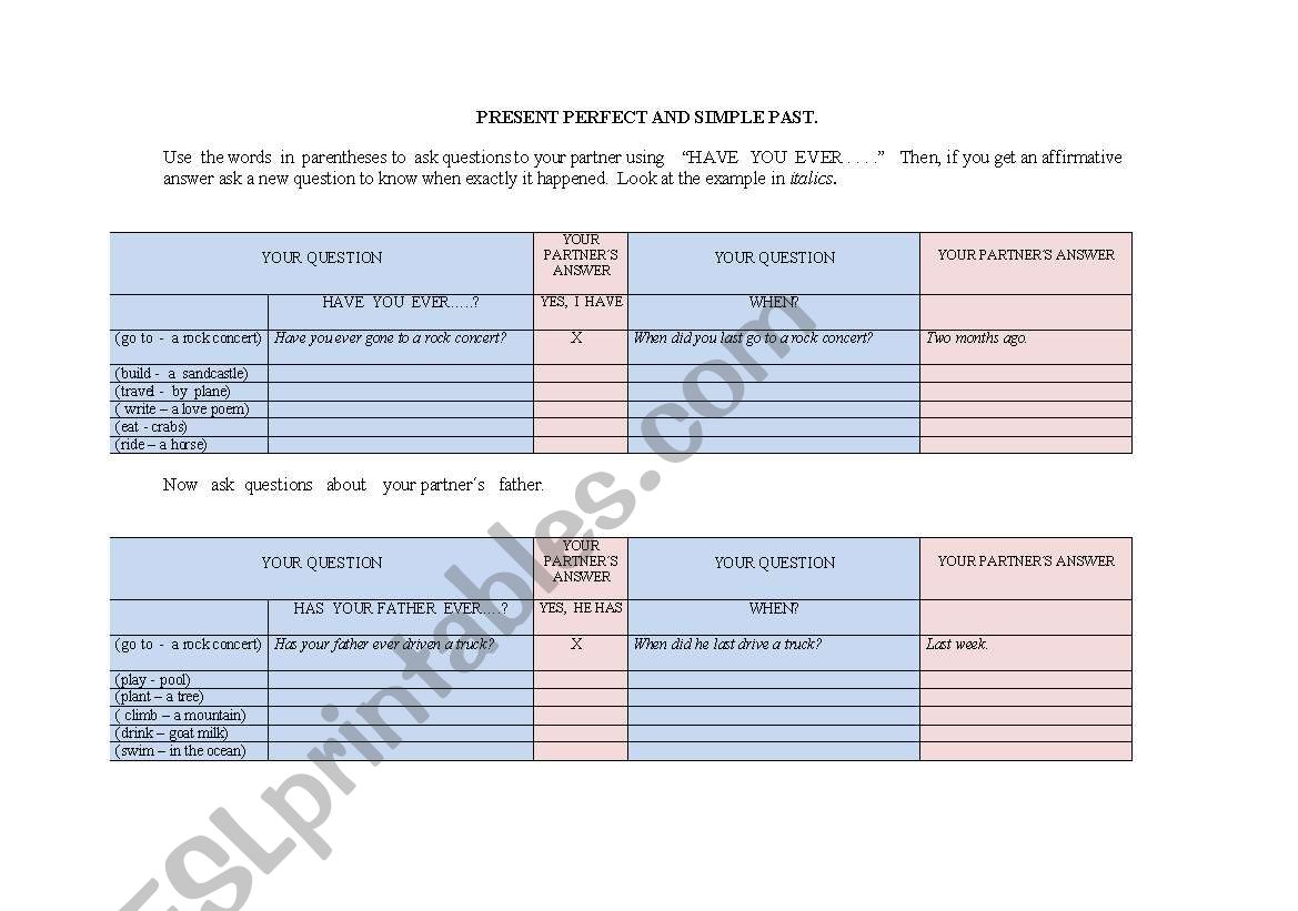 PRACTICE WITH THE PRESENT PERFECT AND SIMPLE PAST