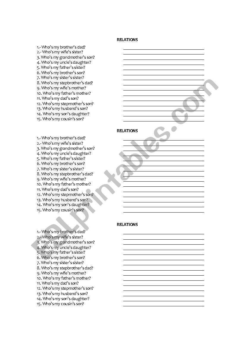 Relations worksheet