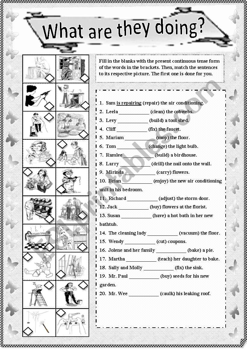 Present Continuous Tense with Answer Key