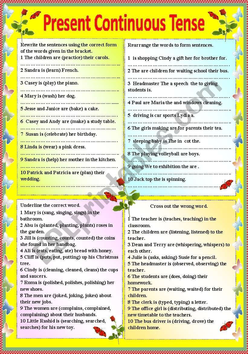 Present Continuous Tense with Answer Key