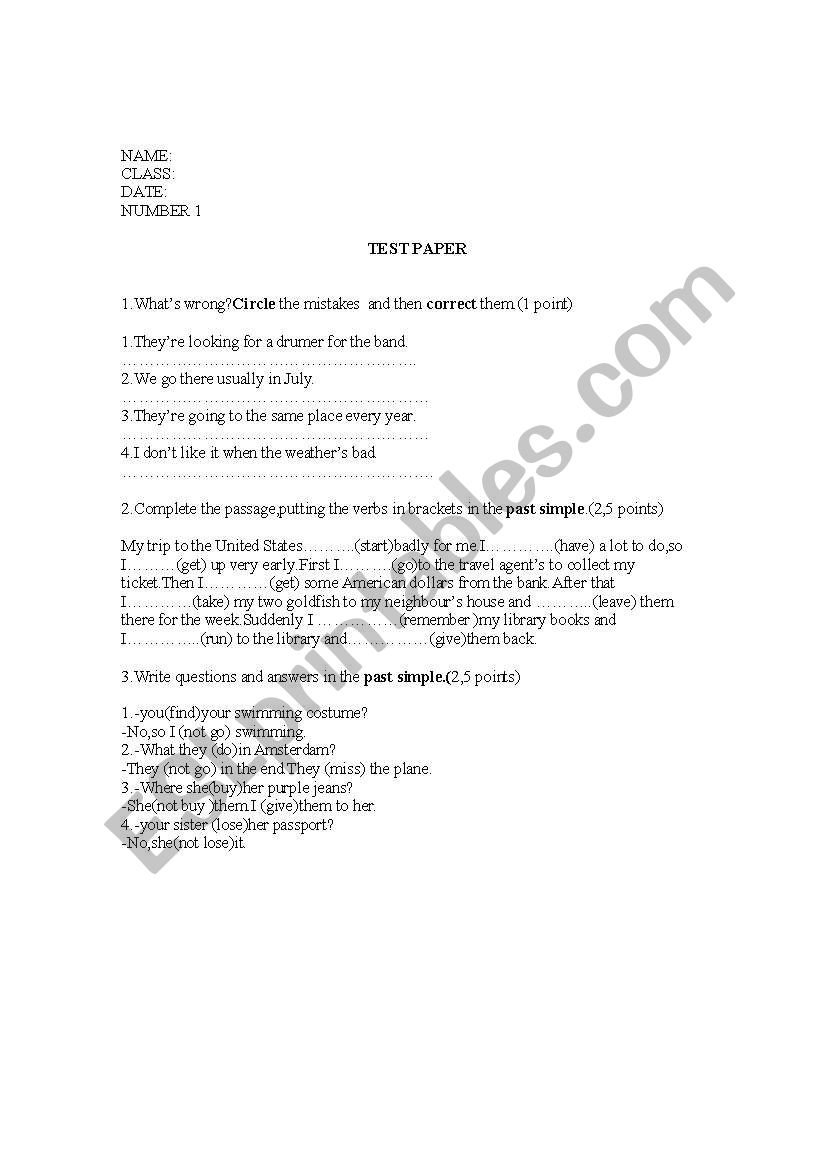 Test paper worksheet