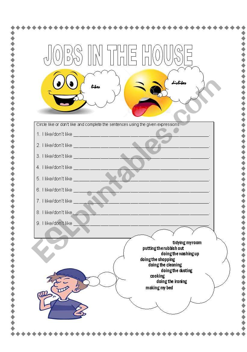 Jobs in the house worksheet