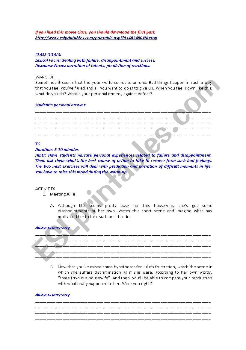 Movie Julie and Julia part 2 worksheet