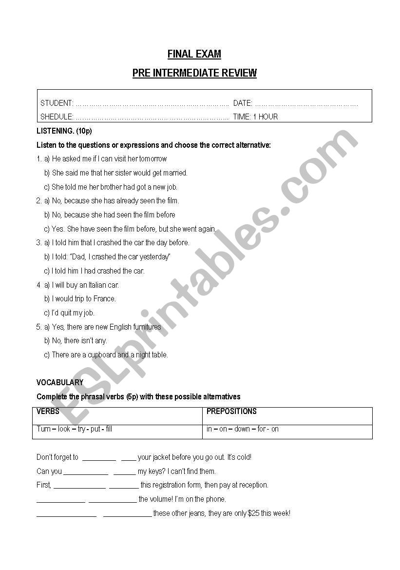 FINAL TEST REPORTED SPEECH - PAST PERFECT - OTHERS